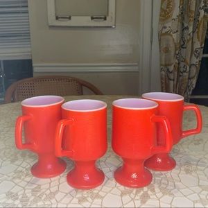 Four Vintage Red Fired on Milk Glass by Anchor Hocking